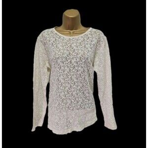 Vtg Societe Fitted Cream Sheer Lace Knit Top One Size Layer Cottage Fairy Grunge